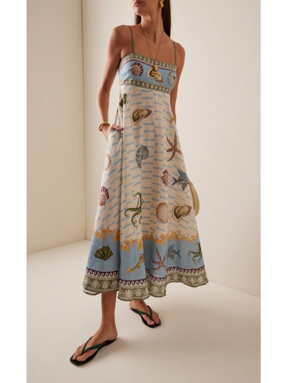 Caroline Constas bath house printed sea life midi dress size M